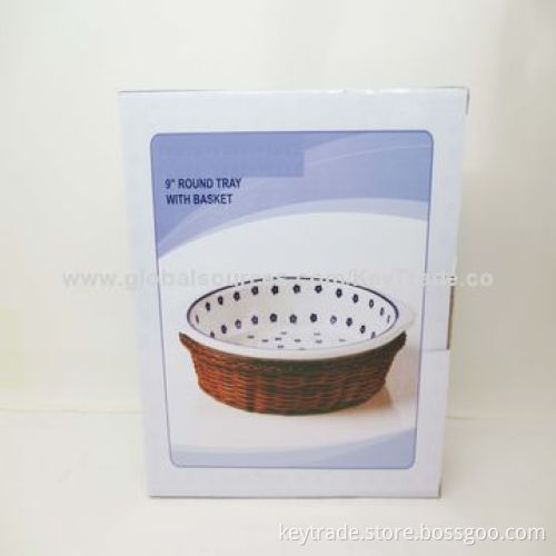Fine Porcelain 7-11-inch Round Tray with Basket, Hand Paint